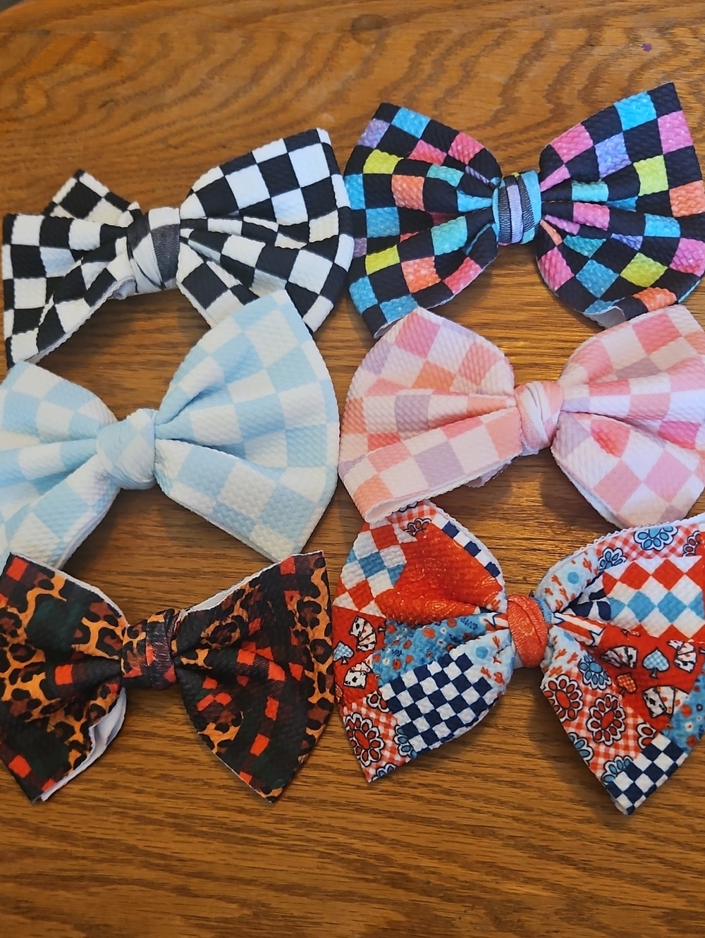 Kids Checkerboard & Pattern Bow Hair Clips - Assorted Colors